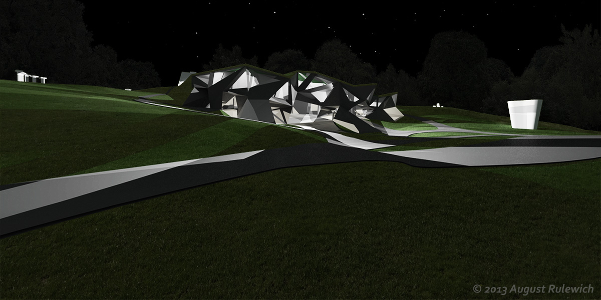 Night render, from below looking up