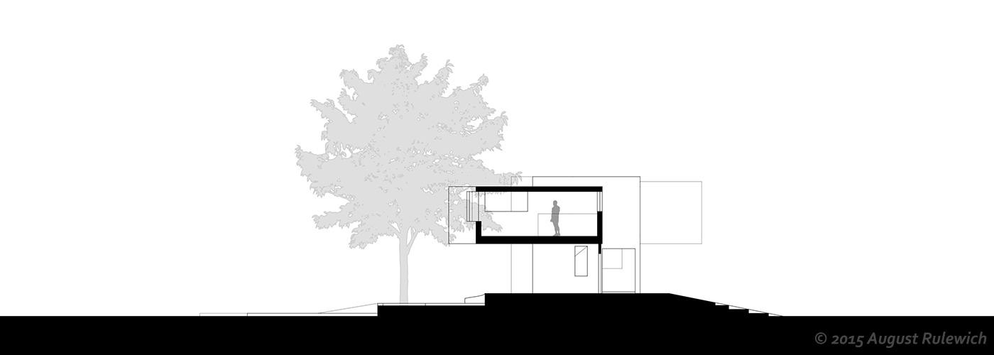 Transverse section through living space above and entry below